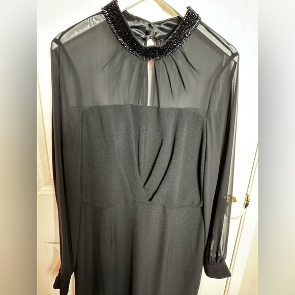 Adrianna Papell Black Long Sleeve Dress with Beaded Collar - Picture 3 of 9
